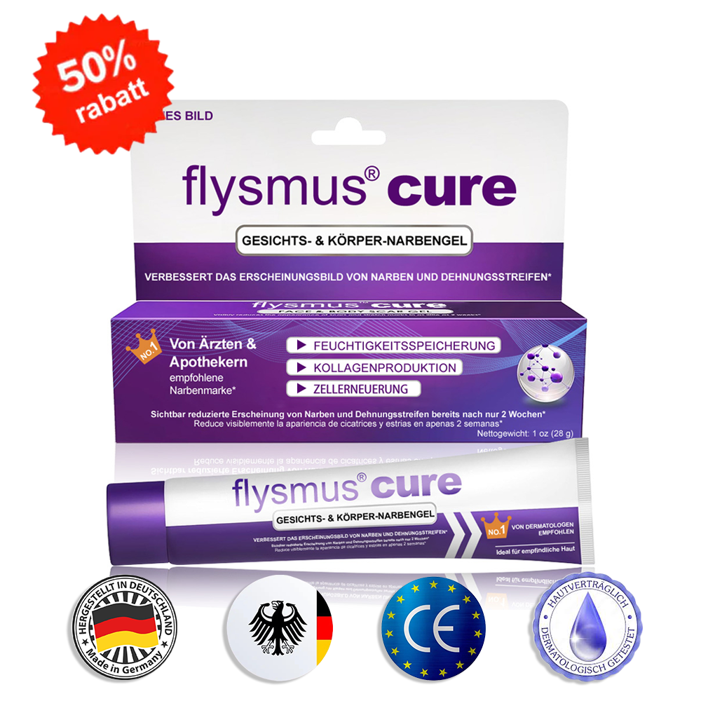 💙BfArM-ZERTIFIZIERT ✅flysmus® cure GESICHTS- & KÖRPER-NARBENGEL – Klinisch erwiesen, verschiedene Narben wie OP-, Akne-, Verbrennungs- und Unfallnarben zu mildern.